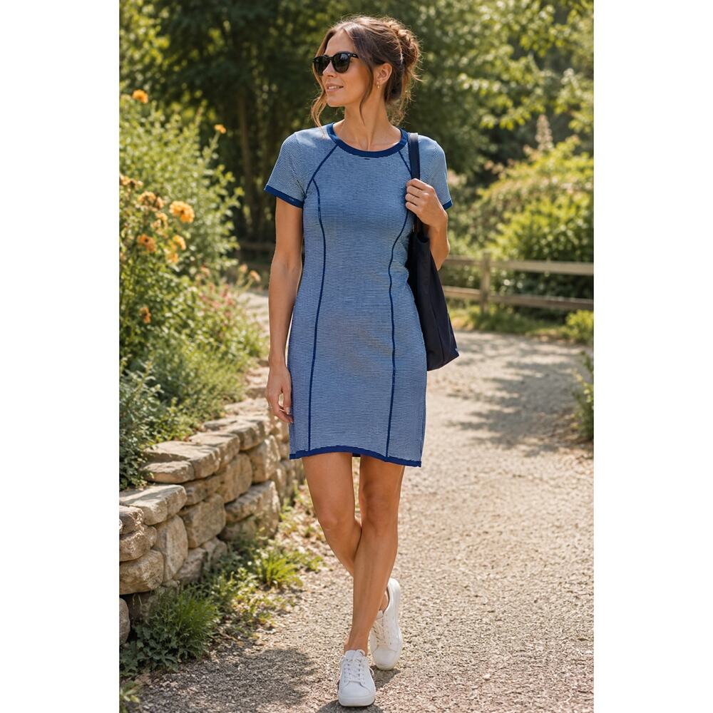 Title Nine Small Stripe Travel Dress Cotton Blend Coastal‎ Summer Casual Vaca